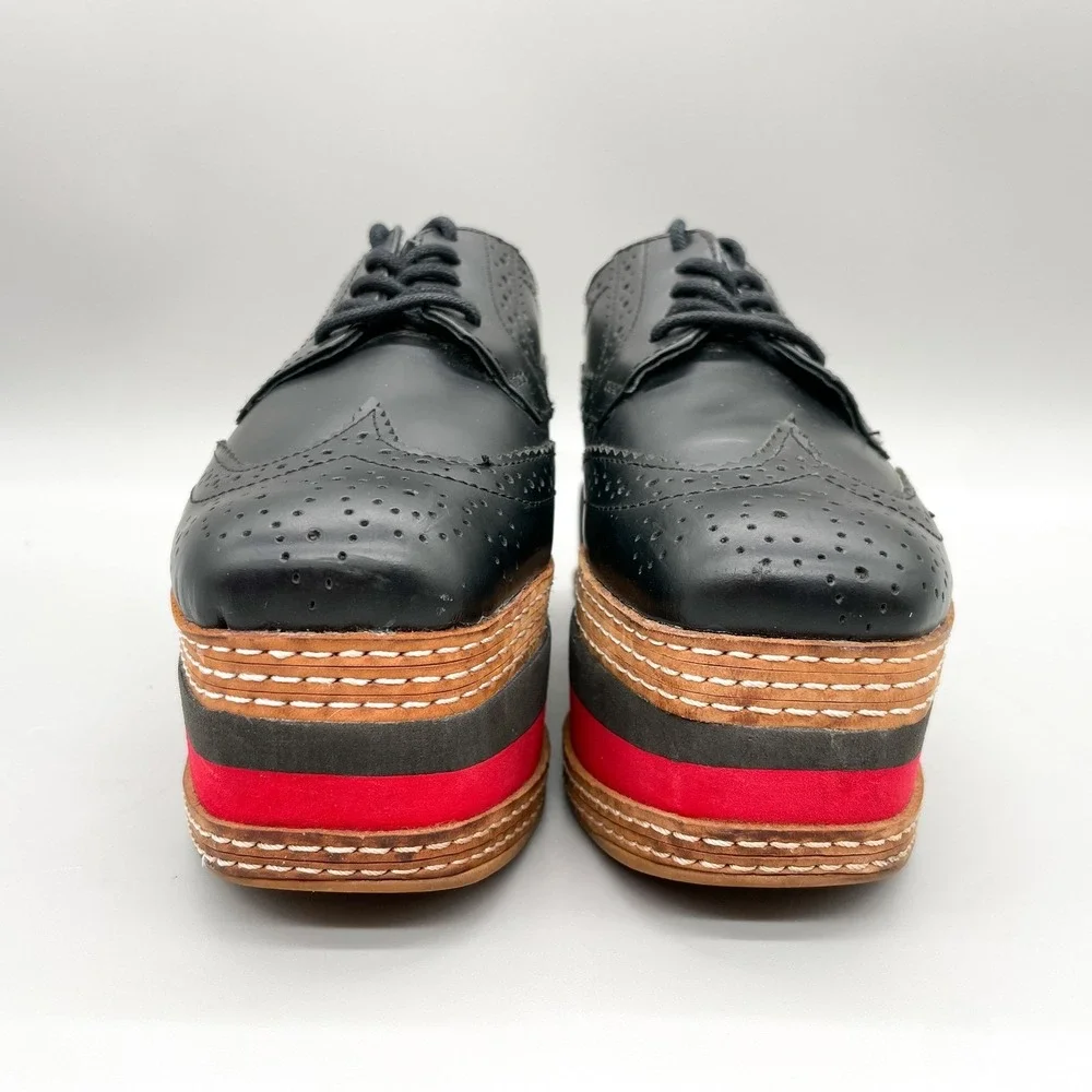 Jeffrey Campbell Ad Long Platform Wingtip Brogue Oxfords Womens 7.5M Black 90s